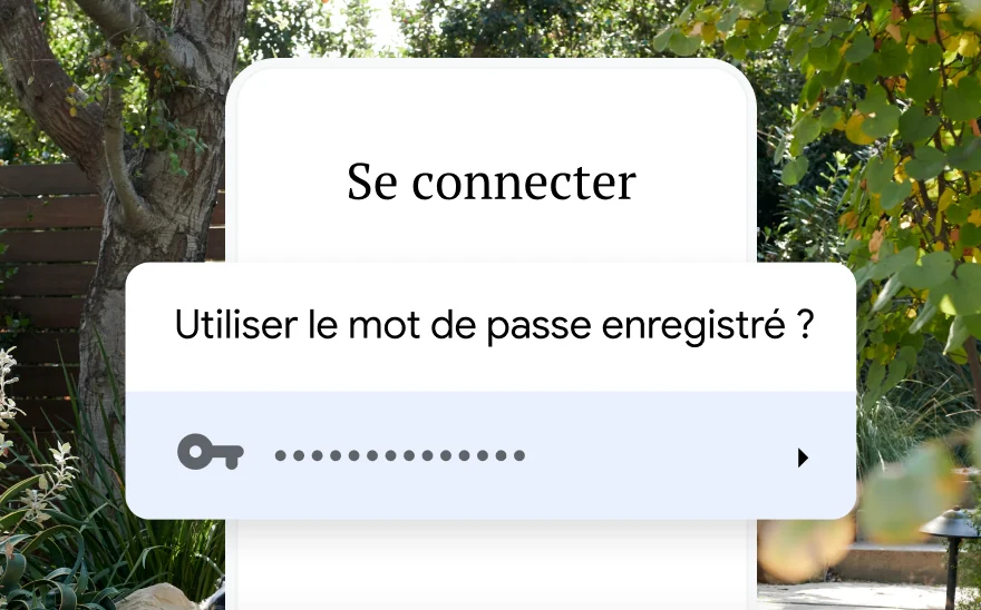 Une page de connexion pour la réservation d'un voyage demande à l'utilisateur un mot de passe enregistré. En arrière-plan se trouve un paysage de nature.